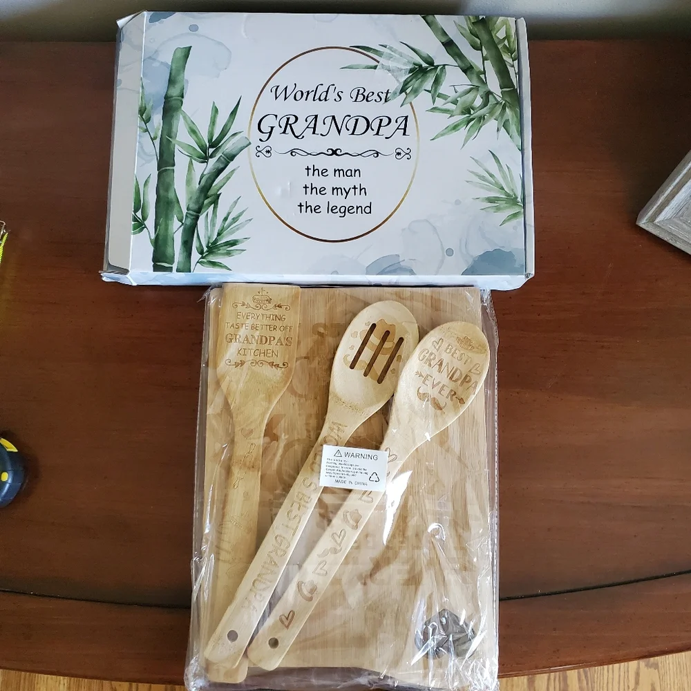 NIB Grandpa Cutting Board W/Spatulas Spoons Gifts for Grandpa on Fathers Day - Picture 1 of 8